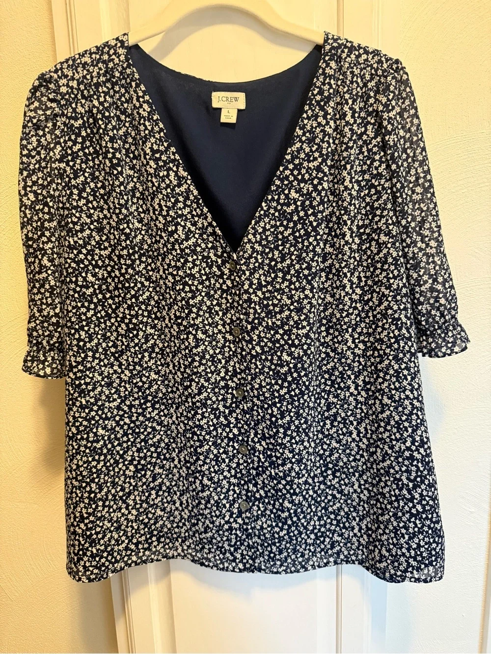 J. Crew Navy and White Floral Button-Front Blouse